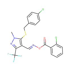 Cn1nc(C(F)(F)F)c(/C=N/OC(=O)c2ccccc2Cl)c1SCc1ccc(Cl)cc1 ZINC000003052454