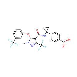 Cn1nc(C(F)(F)F)c(C(=O)NC2(c3ccc(C(=O)O)cc3)CC2)c1Oc1cccc(C(F)(F)F)c1 ZINC000166584098