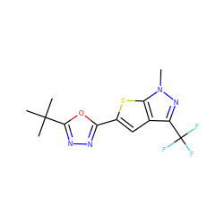 Cn1nc(C(F)(F)F)c2cc(-c3nnc(C(C)(C)C)o3)sc21 ZINC000001392374