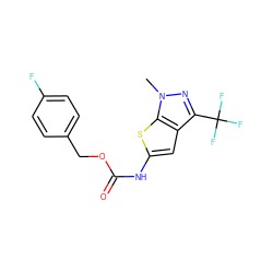 Cn1nc(C(F)(F)F)c2cc(NC(=O)OCc3ccc(F)cc3)sc21 ZINC000001403837