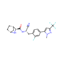 Cn1nc(C(F)(F)F)cc1-c1ccc(C[C@@H](C#N)NC(=O)[C@H]2N[C@@H]3CC[C@H]2C3)c(F)c1 ZINC000219321733