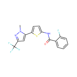 Cn1nc(C(F)(F)F)cc1-c1ccc(NC(=O)c2ccccc2F)s1 ZINC000142611240