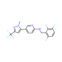 Cn1nc(C(F)(F)F)cc1-c1ccc(NCc2c(F)ccc(F)c2F)nc1 ZINC000149809785