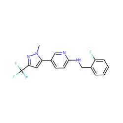 Cn1nc(C(F)(F)F)cc1-c1ccc(NCc2ccccc2F)nc1 ZINC000207714649