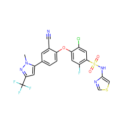 Cn1nc(C(F)(F)F)cc1-c1ccc(Oc2cc(F)c(S(=O)(=O)Nc3cscn3)cc2Cl)c(C#N)c1 ZINC000095584263