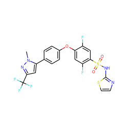 Cn1nc(C(F)(F)F)cc1-c1ccc(Oc2cc(F)c(S(=O)(=O)Nc3nccs3)cc2F)cc1 ZINC000095585179