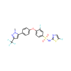 Cn1nc(C(F)(F)F)cc1-c1ccc(Oc2ccc(S(=O)(=O)Nc3ncc(F)s3)cc2F)cc1 ZINC000095585550