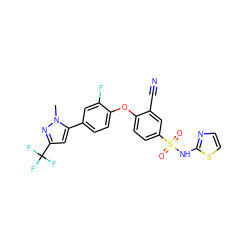Cn1nc(C(F)(F)F)cc1-c1ccc(Oc2ccc(S(=O)(=O)Nc3nccs3)cc2C#N)c(F)c1 ZINC000095582047