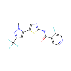 Cn1nc(C(F)(F)F)cc1-c1cnc(NC(=O)c2ccncc2F)s1 ZINC000142676458