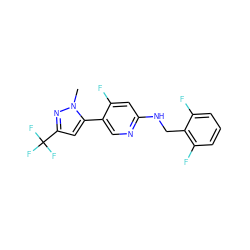 Cn1nc(C(F)(F)F)cc1-c1cnc(NCc2c(F)cccc2F)cc1F ZINC000149827486