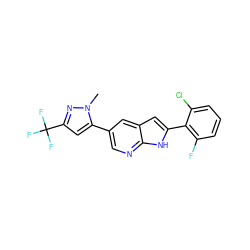 Cn1nc(C(F)(F)F)cc1-c1cnc2[nH]c(-c3c(F)cccc3Cl)cc2c1 ZINC000206923833