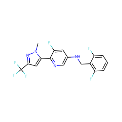 Cn1nc(C(F)(F)F)cc1-c1ncc(NCc2c(F)cccc2F)cc1F ZINC000143094759