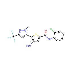 Cn1nc(C(F)(F)F)cc1-c1sc(C(=O)Nc2ccccc2Cl)cc1N ZINC000142601640