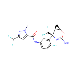 Cn1nc(C(F)F)cc1C(=O)Nc1ccc(F)c([C@@]2(C(F)F)N=C(N)O[C@@H]3C[C@@H]32)c1 ZINC000226075216