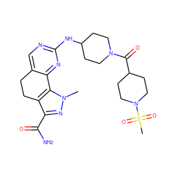 Cn1nc(C(N)=O)c2c1-c1nc(NC3CCN(C(=O)C4CCN(S(C)(=O)=O)CC4)CC3)ncc1CC2 ZINC000045355771