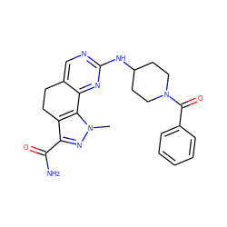 Cn1nc(C(N)=O)c2c1-c1nc(NC3CCN(C(=O)c4ccccc4)CC3)ncc1CC2 ZINC000045373710