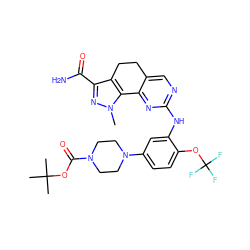 Cn1nc(C(N)=O)c2c1-c1nc(Nc3cc(N4CCN(C(=O)OC(C)(C)C)CC4)ccc3OC(F)(F)F)ncc1CC2 ZINC000064528325