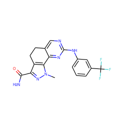 Cn1nc(C(N)=O)c2c1-c1nc(Nc3cccc(C(F)(F)F)c3)ncc1CC2 ZINC000049088598