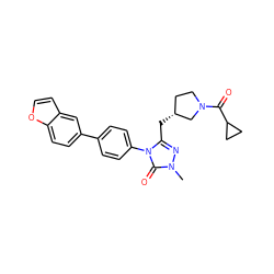 Cn1nc(C[C@@H]2CCN(C(=O)C3CC3)C2)n(-c2ccc(-c3ccc4occc4c3)cc2)c1=O ZINC000169704595