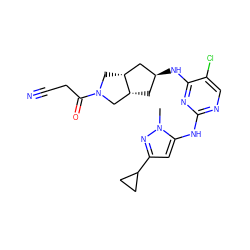 Cn1nc(C2CC2)cc1Nc1ncc(Cl)c(N[C@H]2C[C@@H]3CN(C(=O)CC#N)C[C@@H]3C2)n1 ZINC001772648380