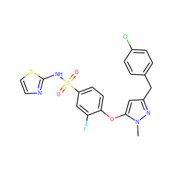 Cn1nc(Cc2ccc(Cl)cc2)cc1Oc1ccc(S(=O)(=O)Nc2nccs2)cc1F ZINC000095585497