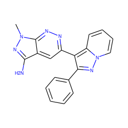 Cn1nc(N)c2cc(-c3c(-c4ccccc4)nn4ccccc34)nnc21 ZINC000028565343