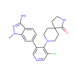 Cn1nc(N)c2ccc(-c3cncc(Cl)c3N3CCC4(CCNC4=O)CC3)cc21 ZINC000653842122