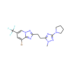 Cn1nc(N2CCCC2)nc1CCc1nc2c(Br)cc(C(F)(F)F)cn2n1 ZINC000210679055