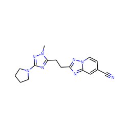 Cn1nc(N2CCCC2)nc1CCc1nc2cc(C#N)ccn2n1 ZINC000210686603