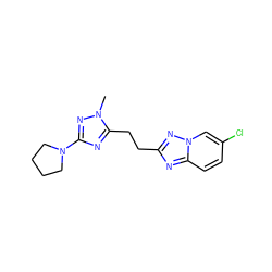 Cn1nc(N2CCCC2)nc1CCc1nc2ccc(Cl)cn2n1 ZINC000218614810