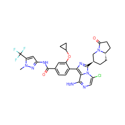 Cn1nc(NC(=O)c2ccc(-c3nc([C@@H]4CC[C@H]5CCC(=O)N5C4)n4c(Cl)cnc(N)c34)c(OC3CC3)c2)cc1C(F)(F)F ZINC000223325023