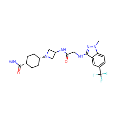 Cn1nc(NCC(=O)NC2CN([C@H]3CC[C@@H](C(N)=O)CC3)C2)c2cc(C(F)(F)F)ccc21 ZINC000253802962