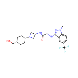 Cn1nc(NCC(=O)NC2CN([C@H]3CC[C@@H](CO)CC3)C2)c2cc(C(F)(F)F)ccc21 ZINC000253805303