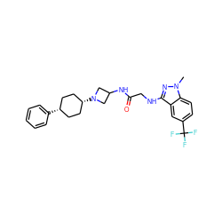 Cn1nc(NCC(=O)NC2CN([C@H]3CC[C@@H](c4ccccc4)CC3)C2)c2cc(C(F)(F)F)ccc21 ZINC000253804802