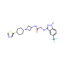 Cn1nc(NCC(=O)NC2CN([C@H]3CC[C@@H](c4cncs4)CC3)C2)c2cc(C(F)(F)F)ccc21 ZINC000261184778