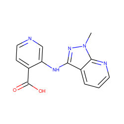 Cn1nc(Nc2cnccc2C(=O)O)c2cccnc21 ZINC000218213511