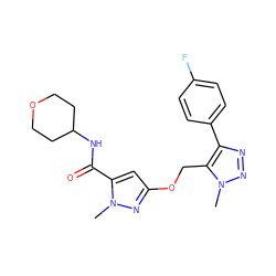 Cn1nc(OCc2c(-c3ccc(F)cc3)nnn2C)cc1C(=O)NC1CCOCC1 ZINC000149284029