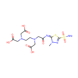 Cn1nc(S(N)(=O)=O)s/c1=N/C(=O)CN(CCN(CC(=O)O)CC(=O)O)CC(=O)O ZINC000022925490