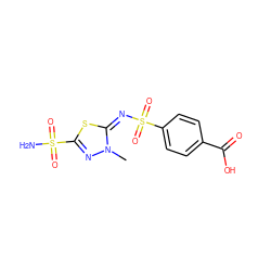 Cn1nc(S(N)(=O)=O)s/c1=N/S(=O)(=O)c1ccc(C(=O)O)cc1 ZINC000013537499