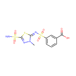 Cn1nc(S(N)(=O)=O)s/c1=N/S(=O)(=O)c1cccc(C(=O)O)c1 ZINC000013537496