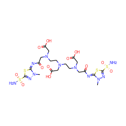 Cn1nc(S(N)(=O)=O)s/c1=N\C(=O)CN(CCN(CCN(CC(=O)O)CC(=O)/N=c1/sc(S(N)(=O)=O)nn1C)CC(=O)O)CC(=O)O ZINC000095564389