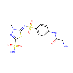 Cn1nc(S(N)(=O)=O)s/c1=N\S(=O)(=O)c1ccc(NC(=O)CN)cc1 ZINC000013800459