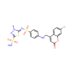 Cn1nc(S(N)(=O)=O)s/c1=N\S(=O)(=O)c1ccc(NCc2cc(=O)oc3cc(Cl)ccc23)cc1 ZINC000027733292