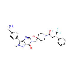 Cn1nc2c(=O)n(CC3(O)CCN(C(=O)C[C@H](c4ccccc4)C(F)(F)F)CC3)cnc2c1-c1ccc(CN)cc1 ZINC001772572845