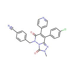 Cn1nc2c(-c3ccc(Cl)cc3)c(-c3ccncc3)c(=O)n(Cc3ccc(C#N)cc3)n2c1=O ZINC000169346541