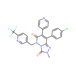 Cn1nc2c(-c3ccc(Cl)cc3)c(-c3ccncc3)c(=O)n(Cc3ccc(C(F)(F)F)nc3)n2c1=O ZINC000169346542