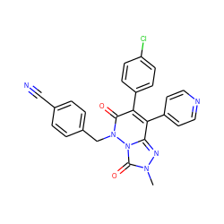 Cn1nc2c(-c3ccncc3)c(-c3ccc(Cl)cc3)c(=O)n(Cc3ccc(C#N)cc3)n2c1=O ZINC000143973477