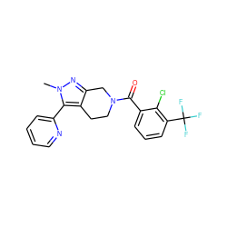 Cn1nc2c(c1-c1ccccn1)CCN(C(=O)c1cccc(C(F)(F)F)c1Cl)C2 ZINC000225972435