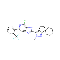 Cn1nc2c(c1-c1nc3cc(-c4ccccc4C(F)(F)F)nc(Cl)c3[nH]1)CCC21CCCCC1 ZINC001772645024