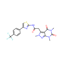 Cn1nc2c(c1CC(=O)Nc1nc(-c3ccc(C(F)(F)F)cc3)cs1)c(=O)n(C)c(=O)n2C ZINC000068246491